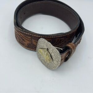 Eberle Leather Belt Hand Tooled Brown Size 36 (90 EU) Heavy Horse Buckle